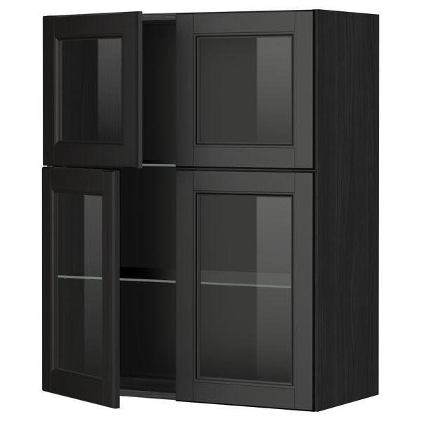 Навесной шкаф с полками, 4 стекло дверцы МЕТОД, черный, Лаксарби черно-коричневый (80x100 см) - схема-чертеж с размерами