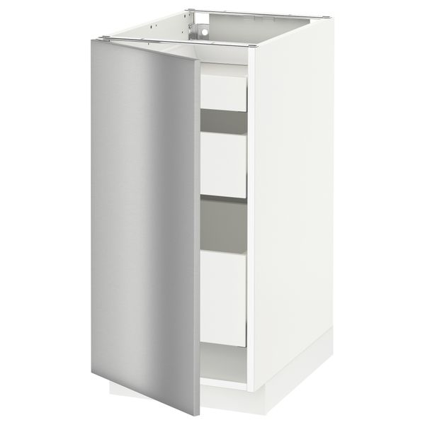 Напольный шкаф с 1 дверцей, 3 ящика МЕТОД / МАКСИМЕРА, белый, Гревста нержавеющ сталь - схема-чертеж с размерами