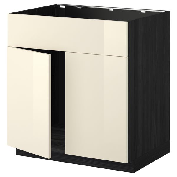 Напольный шкаф под мойку 2 дверцы/фронтальных панели МЕТОД, черный, Рингульт кремовый (80x60 см) - схема-чертеж с размерами