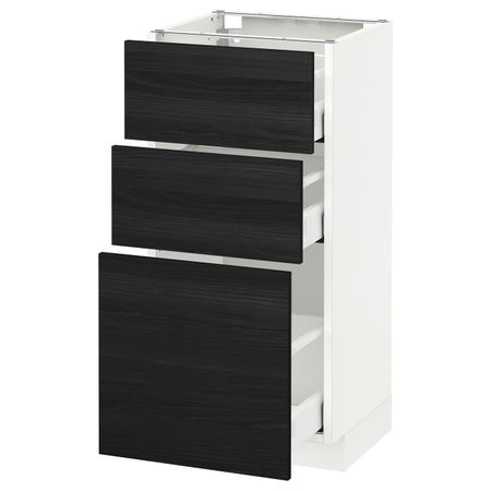 Напольный шкаф с 3 ящиками, белый, Тингсрид черный 40x37 см IKEA МЕТОД / МАКСИМЕРА 492.361.48
