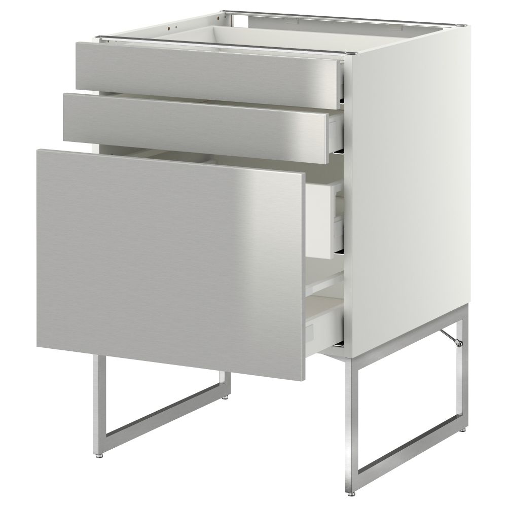 Напольный шкаф 3 фронтальных панели, 2 нижних, 2 средних ящика МЕТОД / МАКСИМЕРА, белый, Гревста нержавеющ сталь - схема-чертеж с размерами