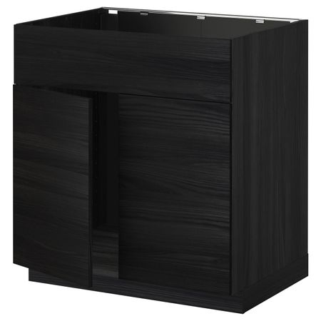 Напольный шкаф под мойку 2 дверцы, фронтальных пнл, черный, Тингсрид черный 80x60 см IKEA МЕТОД 092.321.85