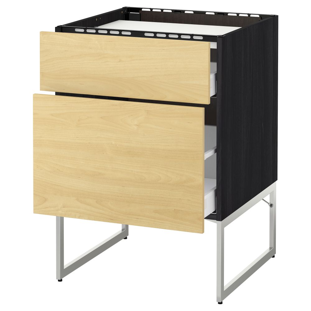Напольный шкаф, 2 фронтальных панели, 3 ящика МЕТОД / МАКСИМЕРА, черный, Тингсрид береза - схема-чертеж с размерами
