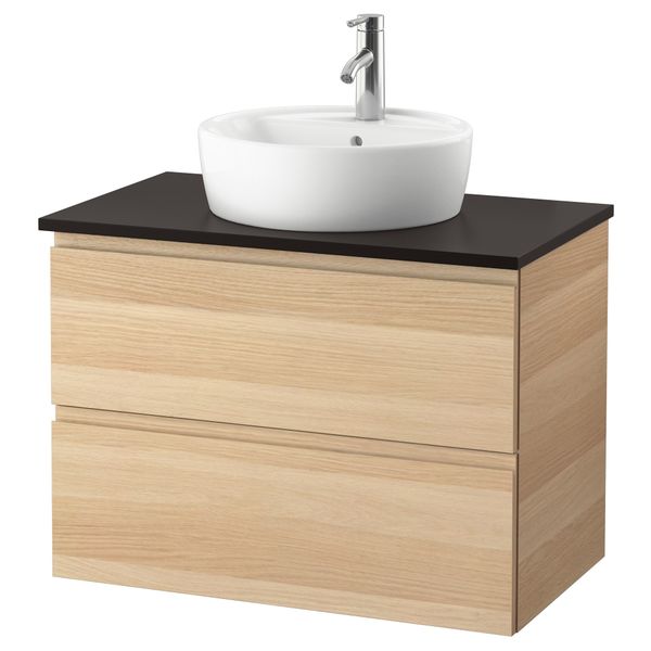 Шкаф под раковину/столешница 45/раковина ГОДМОРГОН/ТОЛКЕН / ТОРНВИКЕН, под беленый дуб, антрацит (82x49x74 см) - фото 1