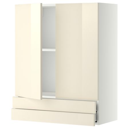 Навесной шкаф, 2 дверцы, 2 ящика МЕТОД / МАКСИМЕРА, белый, Рингульт кремовый