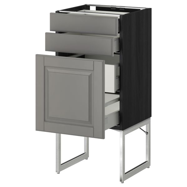 Напольный шкаф 3 фронтальных панели, 2 нижних, 2 средних ящика МЕТОД / МАКСИМЕРА, черный, Будбин серый - схема-чертеж с размерами