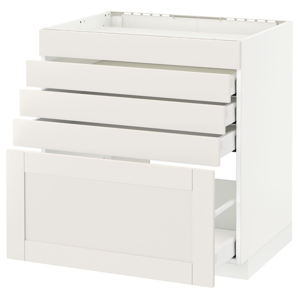 Напольный шкаф для варочной панели, 5 фасадов, 4 ящиков МЕТОД / МАКСИМЕРА, белый, Сэведаль белый - схема-чертеж с размерами