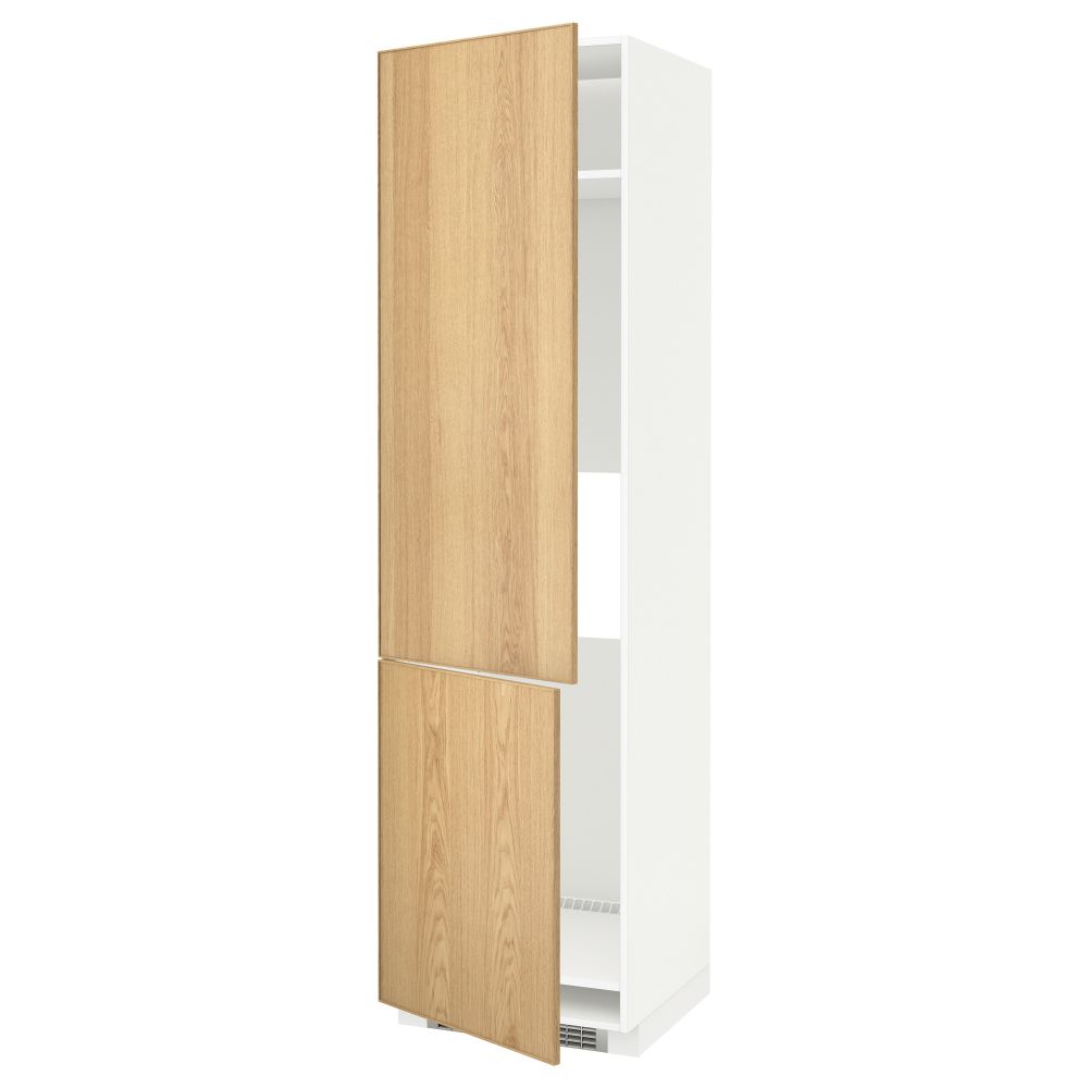 Высокий шкаф для холодильника/морозильника, 2 дверцы МЕТОД, белый, Экестад дуб (60x60x220 см) - схема-чертеж с размерами