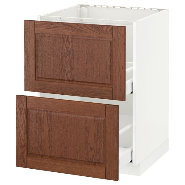 Напольный шкаф под мойку + 2 фронтальных панели, 2 ящика МЕТОД / МАКСИМЕРА, белый, Филипстад коричневый - схема-чертеж с размерами