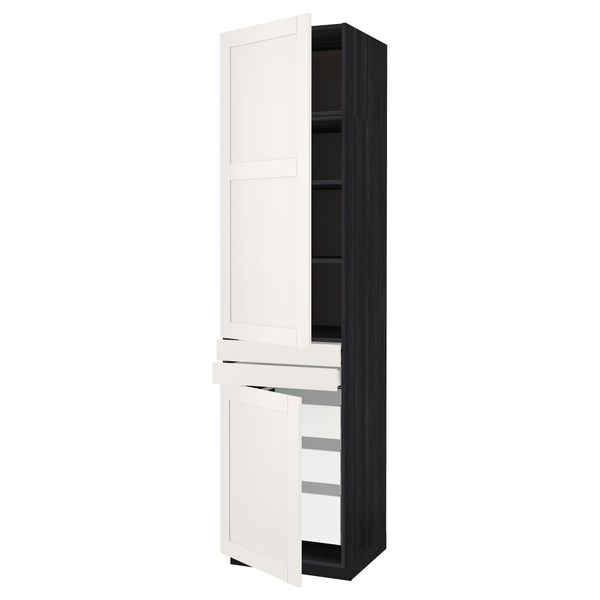 Высокий шкаф + полки, 5 ящиков, 2 дверцы, 2 фронтальных МЕТОД / МАКСИМЕРА, черный, Сэведаль белый - схема-чертеж с размерами