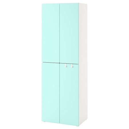 Гардероб, белый бледно-бирюзовый/с 2 платяными штангами 60x57x181 см IKEA SMÅSTAD СМОСТАД / OPPHUS ОПХУС 794.304.55