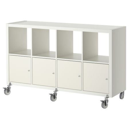 Стеллаж, 4 дверцы, колесики КАЛЛАКС, белый (147x89 см)