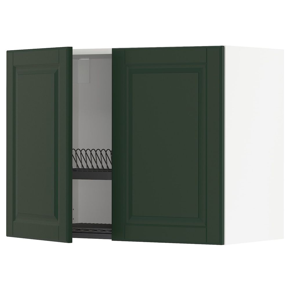Навесной шкаф с сушилкой/2дверцы, белый/Будбин темно-зеленый 80x60 см IKEA METOD МЕТОД 494.447.17 - фото 1