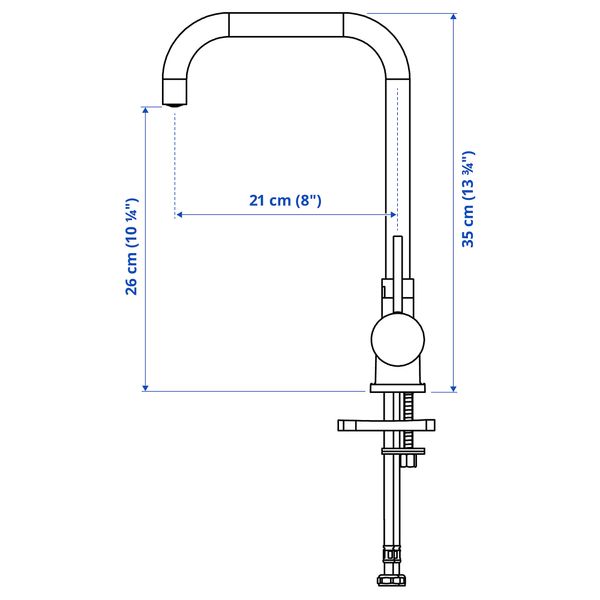 Кухонный смеситель, складной, хромированный IKEA JUTTER УТТЕРN 504.280.71 - схема-чертеж с размерами