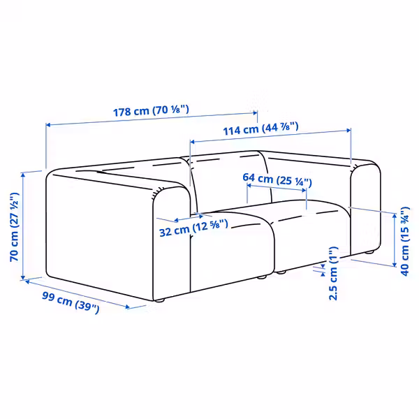 STOCKHOLM 2025 СТОКГОЛЬМ 2025 2-местный диван - схема-чертеж с размерами