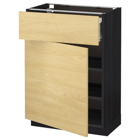 Напольный шкаф с ящиком, дверью МЕТОД / ФОРВАРА, черный, Тингсрид береза
