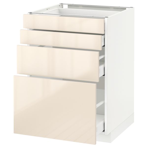 Напольный шкаф 4 фронтальных панели, 4 ящика МЕТОД / МАКСИМЕРА, белый, Рингульт кремовый - схема-чертеж с размерами