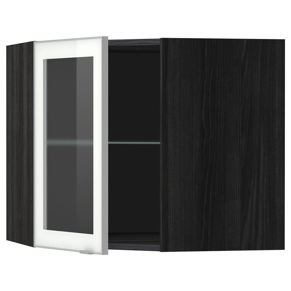 Угловой навесной шкаф с полками, стекляными дверцами МЕТОД, черный, Ютис матовое стекло - схема-чертеж с размерами