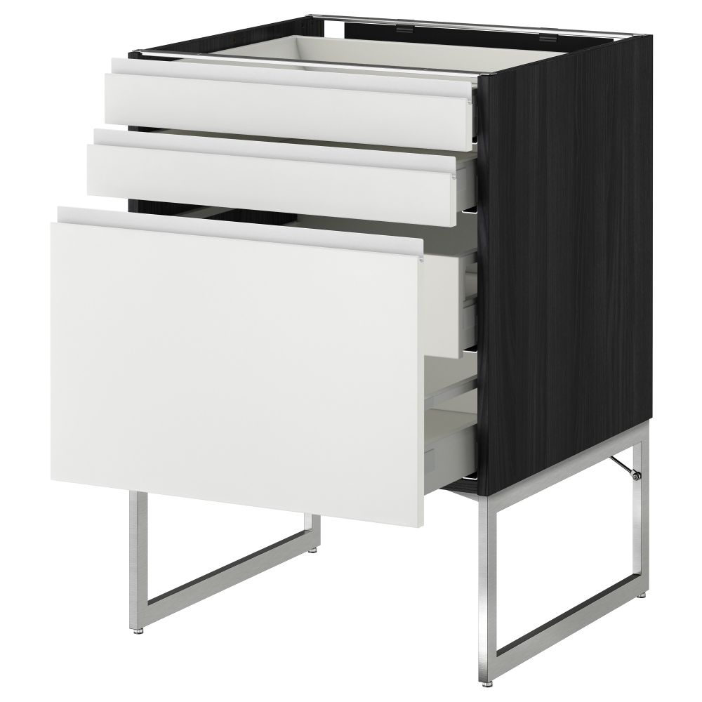 Напольный шкаф 3 фронтальных панели, 2 нижних, 2 средних ящика МЕТОД / МАКСИМЕРА, черный, Нодста белый - схема-чертеж с размерами