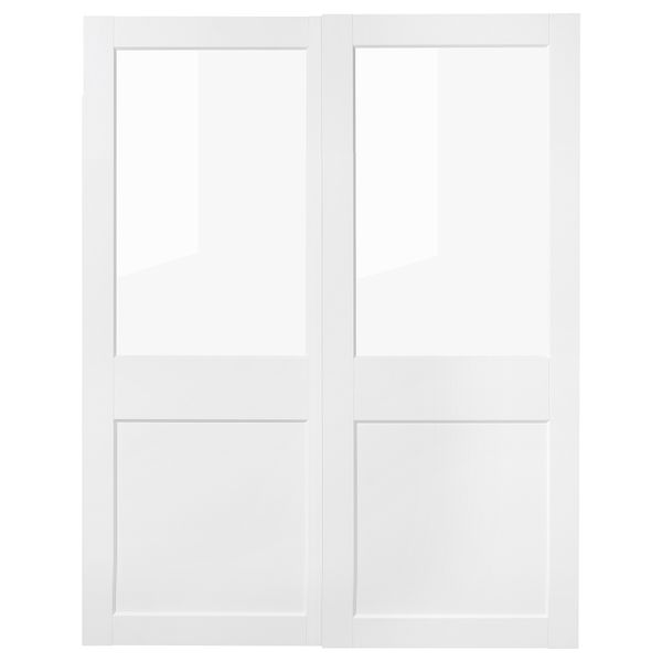Пара раздвижных дверей, стекло, белый, 150x201 см IKEA GRIMO ГРИМО 105.452.94 - фото 1