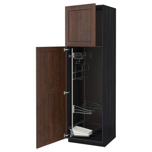 Высокий шкаф с отделением для аксессуаров, для уборки МЕТОД, черный, Эдсерум коричневый - схема-чертеж с размерами