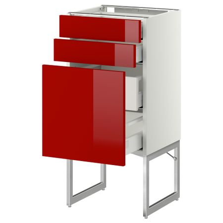 Напольный шкаф 3 фронтальных панели, 2 нижних, 2 средних ящика МЕТОД / МАКСИМЕРА, белый, Рингульт красный