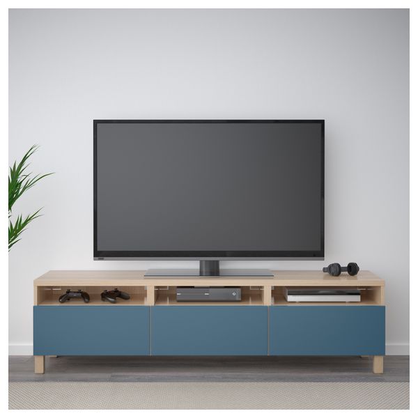 Тумба для ТВ с ящиками БЕСТО, под беленый дуб, Вальвикен темно-синий (180x40x48 см) - фото 2