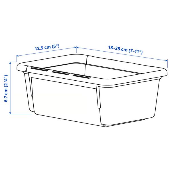 KACKLA Раздвижная коробка - белый 18-28x13 см - схема-чертеж с размерами