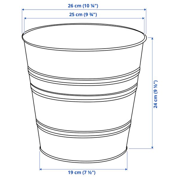 Кашпо, 24 см, для дома, улицы светло-зеленый IKEA SOCKERKAKA СОККЕРТАКА 205.357.08 - схема-чертеж с размерами