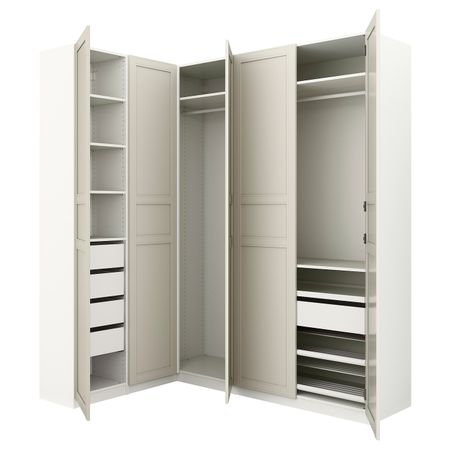 Гардероб угловой, белый, Флисбергет светло-бежевый, 160/188x236 см IKEA ПАКС 092.190.04