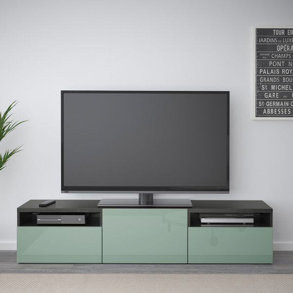 Тумба для ТВ с ящиками, черно-коричневый, Сельсвикен глянцевый/серо-зеленый светлый, 180x40x38 см IKEA БЕСТО 092.503.63 - фото 2