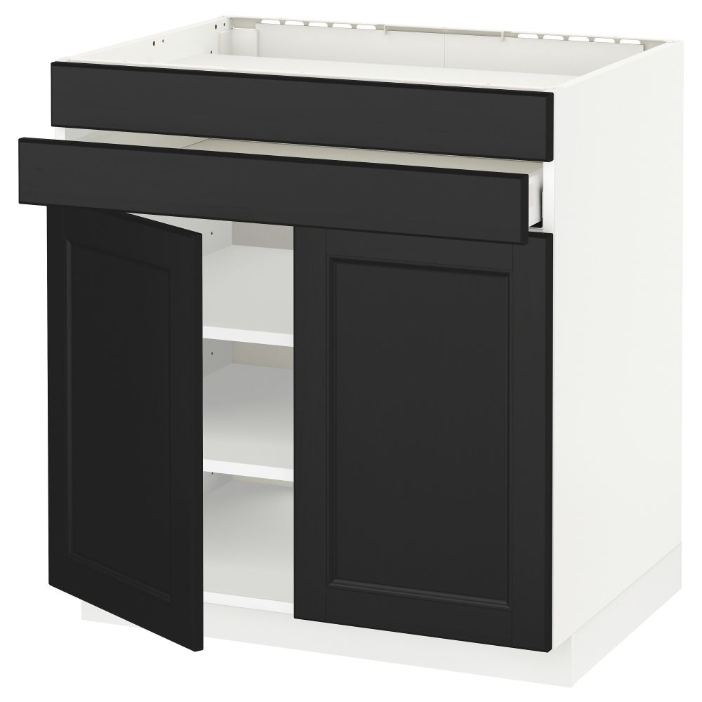 Напольный шкаф для варочной панели, 2 ящика, 2 фасада, 1 ящик МЕТОД / МАКСИМЕРА, белый, Лаксарби черно-коричневый (80x60 см) - схема-чертеж с размерами