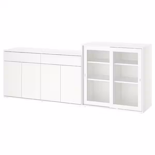 VIHALS Комбинация д/хранения+стекл дверц - белый/прозрачное стекло 235x37x90 см - фото 1