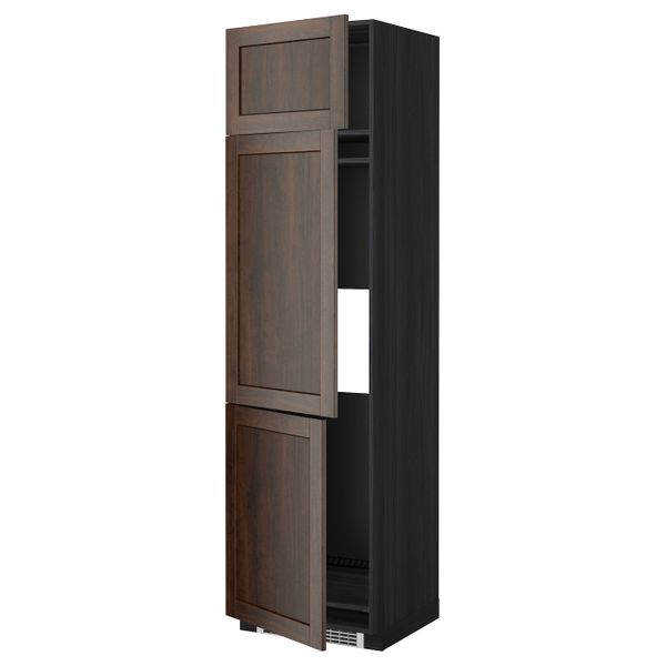 Высокий шкаф для холодильника или морозильника, с 3 дверями, черный/Эдсерум коричневый 60x60x220 см IKEA МЕТОД 092.266.55 - схема-чертеж с размерами