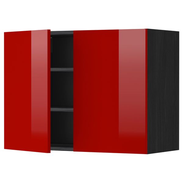 Навесной шкаф с полками, 2 дверцы МЕТОД, черный, Рингульт красный - схема-чертеж с размерами