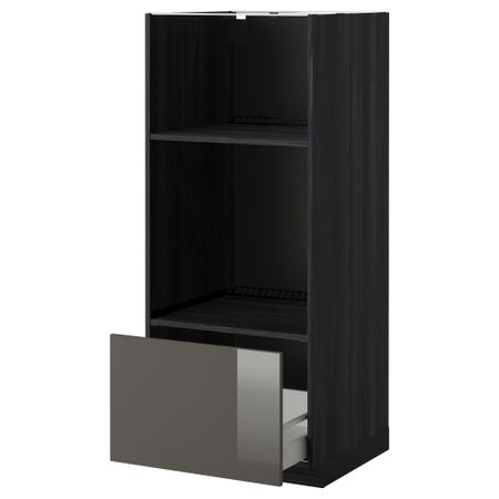 Высокий шкаф с ящиком для духовки/СВЧ МЕТОД / МАКСИМЕРА, черный, Рингульт серый (60x60x140 см)
