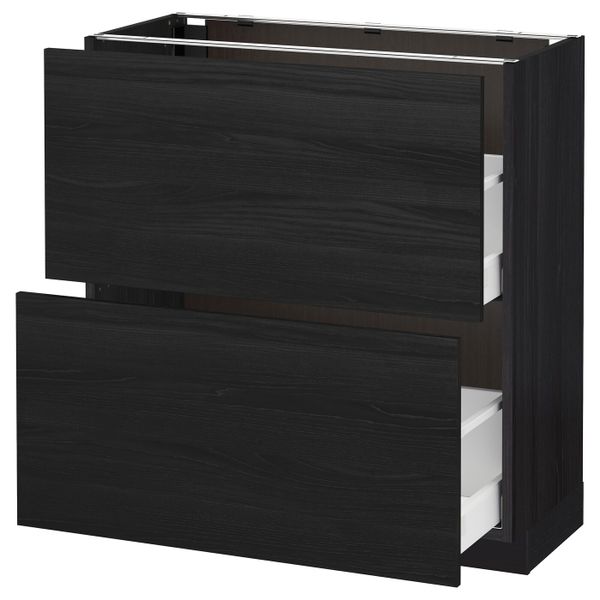 Напольный шкаф с 2 ящиками, черный, Тингсрид черный 80x37 см IKEA МЕТОД / МАКСИМЕРА 492.359.69 - схема-чертеж с размерами