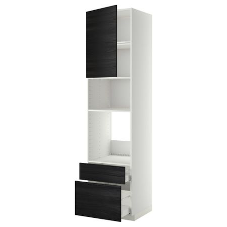Высокий шкаф для духовки/СВЧ дверца, 2 ящика МЕТОД / МАКСИМЕРА, белый, Тингсрид черный