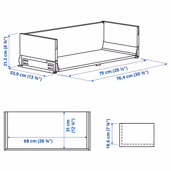 KNIVSHULT Ящик, высокий - темно-серый 80x37 см - схема-чертеж с размерами