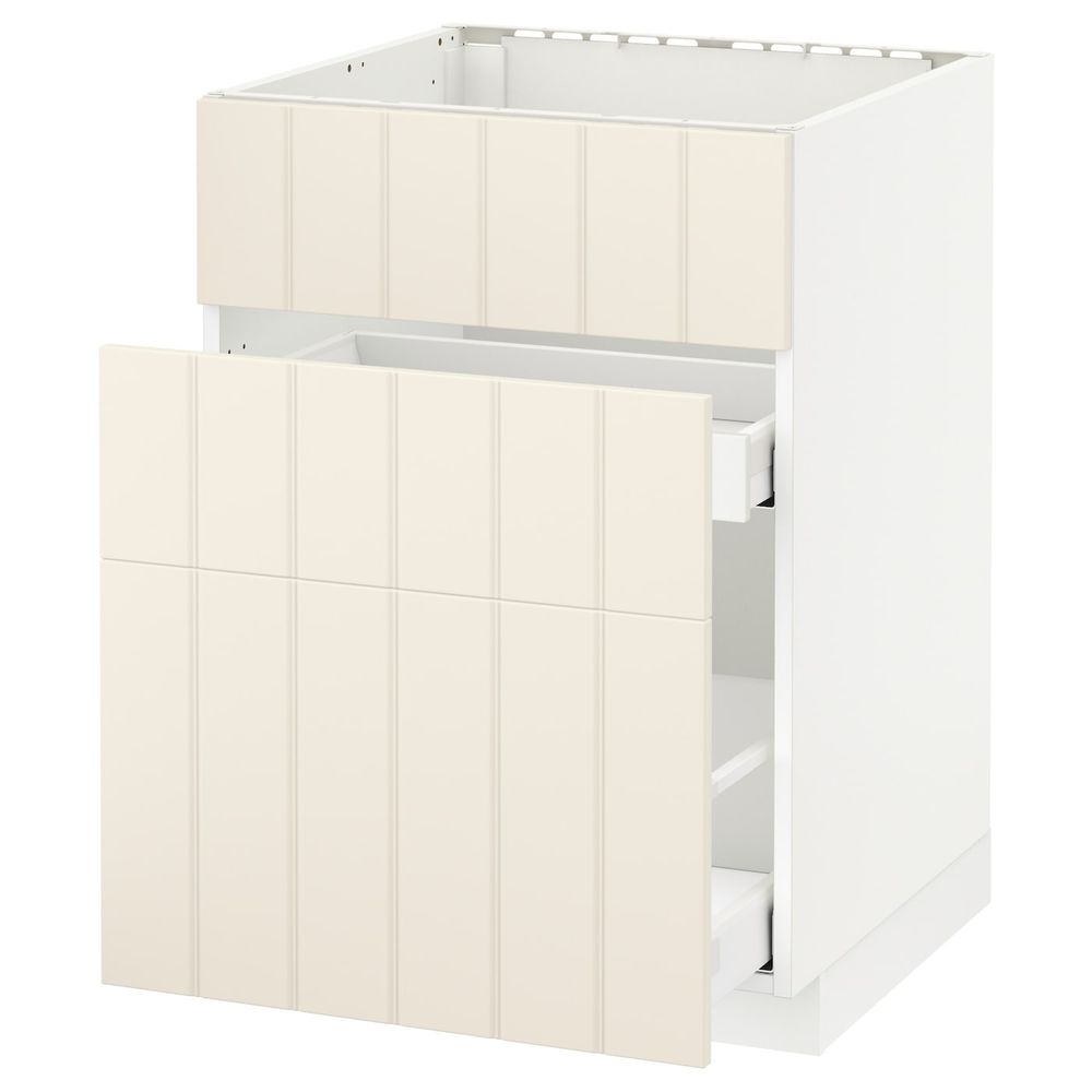 Напольный шкаф под мойку + 3 фронтальных панели/2ящ, белый/Хитарп белый с оттенком 60x60 см IKEA METOD МЕТОД / MAXIMERA - схема-чертеж с размерами