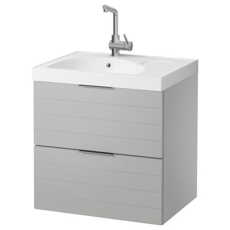 Шкаф для раковины с 2 ящиками ГОДМОРГОН / ЭДЕБОВИКЕН, светло-серый, белый (60x49x64 см)