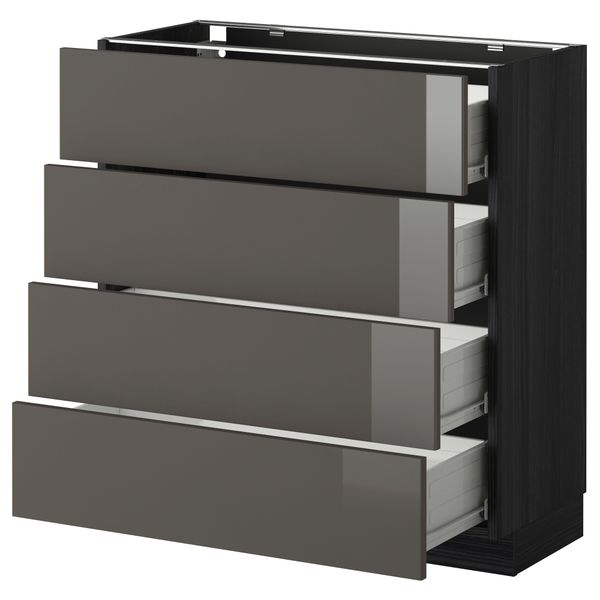 Напольный шкаф 4 фронтальных панели, 4 ящика МЕТОД / ФОРВАРА, черный, Рингульт серый - схема-чертеж с размерами