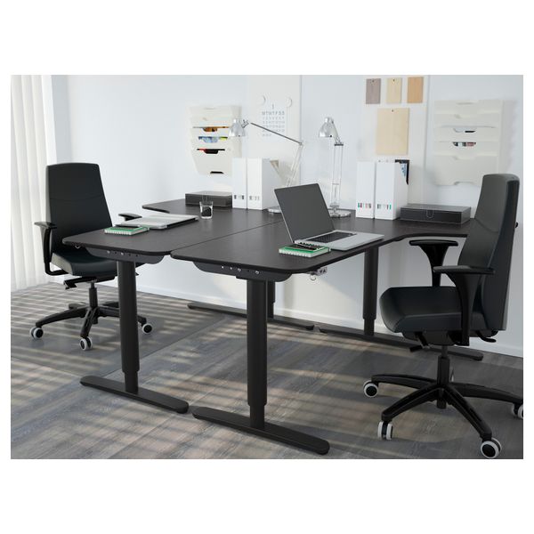 Угловой письменный стол левосторонний трансформер БЕКАНТ, черно-коричневый, черный (160x110 см) - фото 5