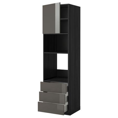 Высокий шкаф для духовки/СВЧ дверца, 3 ящика МЕТОД / ФОРВАРА, черный, Рингульт серый
