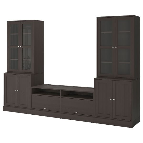 Шкаф для ТВ, комбинированный, стекляные дверцы, темно-коричневый 322x47x212 см IKEA ХАВСТА 892.658.22 - фото 1