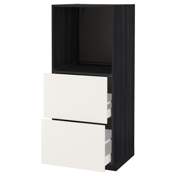 Высокий шкаф с 2 ящиками для духовки МЕТОД / МАКСИМЕРА, черный, Веддинге белый (60x60x140 см) - схема-чертеж с размерами