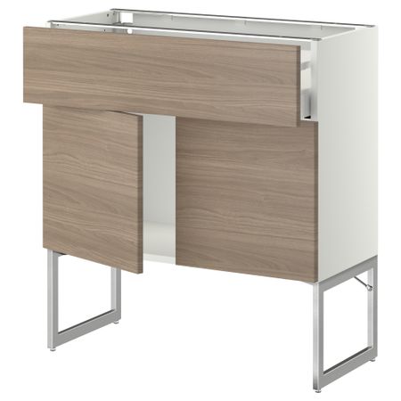 Напольный шкаф, полки, ящик, 2 двери МЕТОД / МАКСИМЕРА, белый, Брокхульт светло-серый