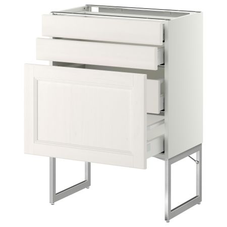 Напольный шкаф 3 фронтальных панели, 2 нижних, 2 средних ящика МЕТОД / МАКСИМЕРА, белый, Лаксарби белый