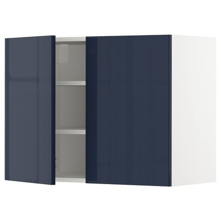 Навесной шкаф с полками/2дверцы, белый/Ерста черно-синий 80x60 см IKEA METOD МЕТОД 792.755.67