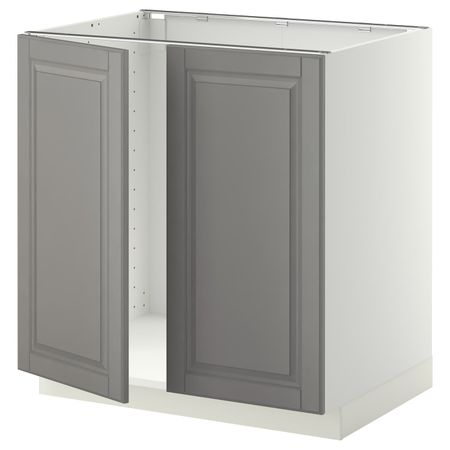Напольный шкаф для мойки+2 двери, белый/Будбин серый 80x60 см IKEA METOD МЕТОД 494.453.59